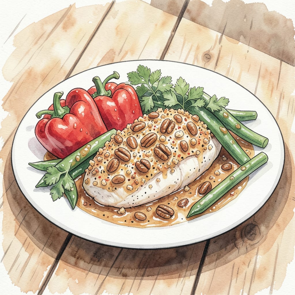Pecan Crusted Chicken HelloFresh Recipe: Crispy Nutty Perfection illustration with key details