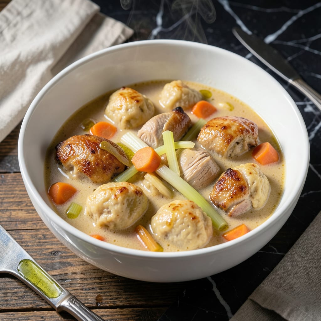 Complete pressure cooker chicken and dumplings recipe overview image