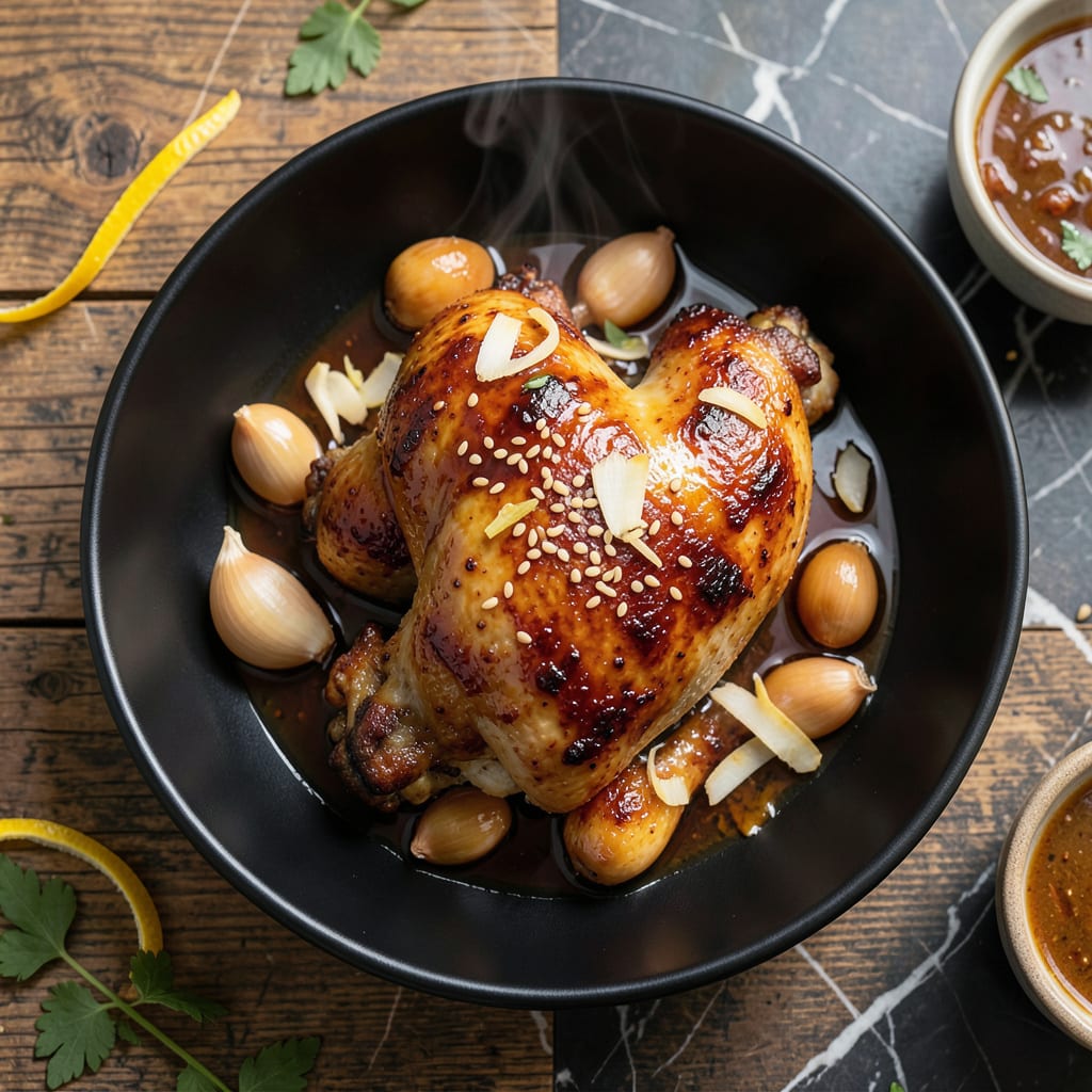roasted chicken asian recipe illustration with key details