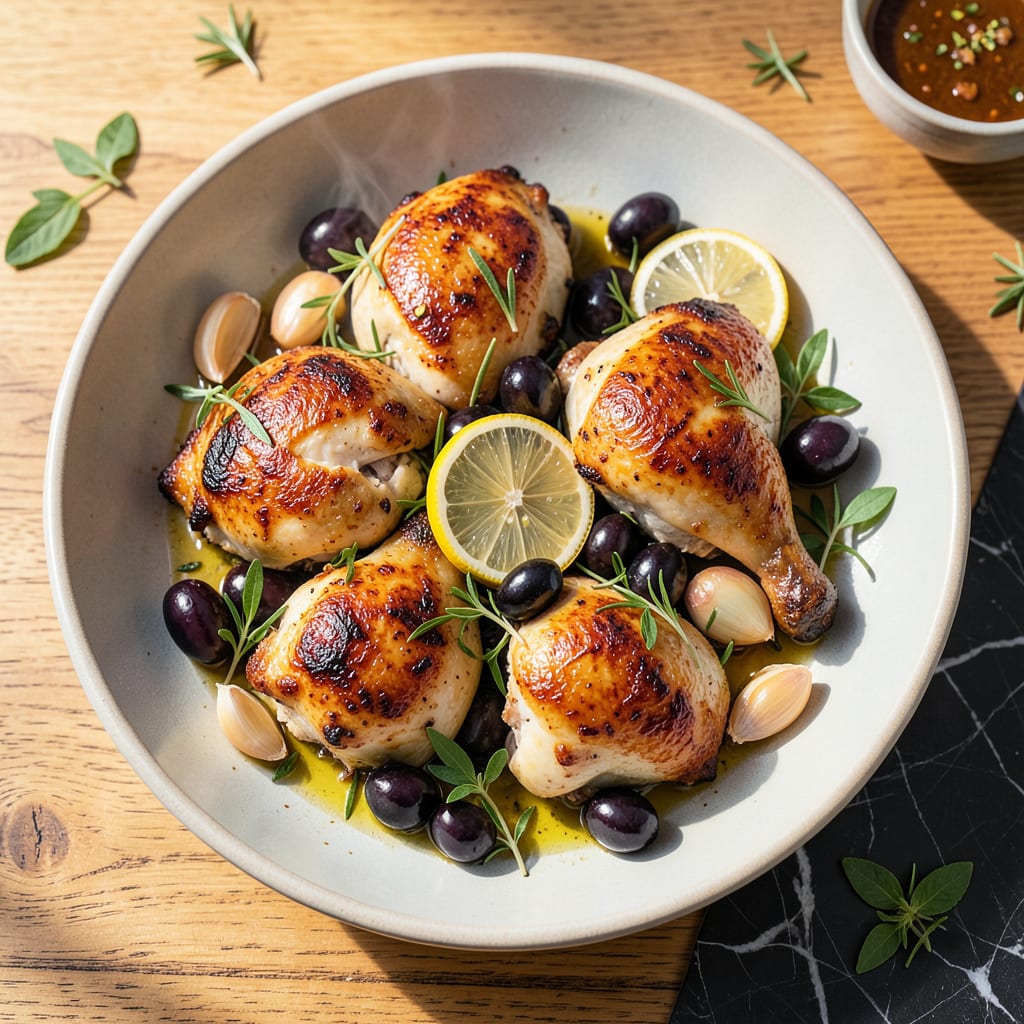 Complete roasted mediterranean chicken recipe overview image