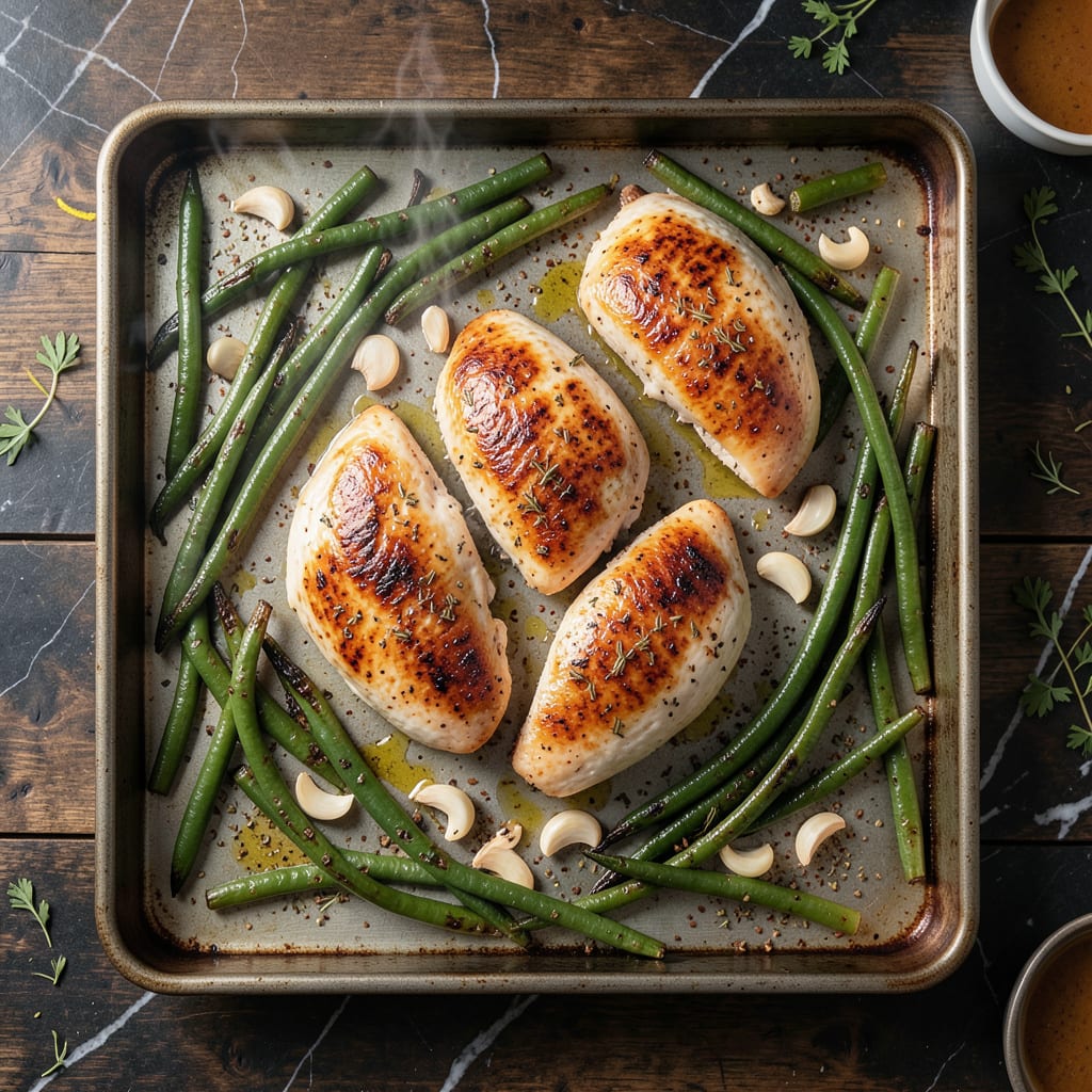 Comprehensive sheet pan chicken and green beans recipe visual reference