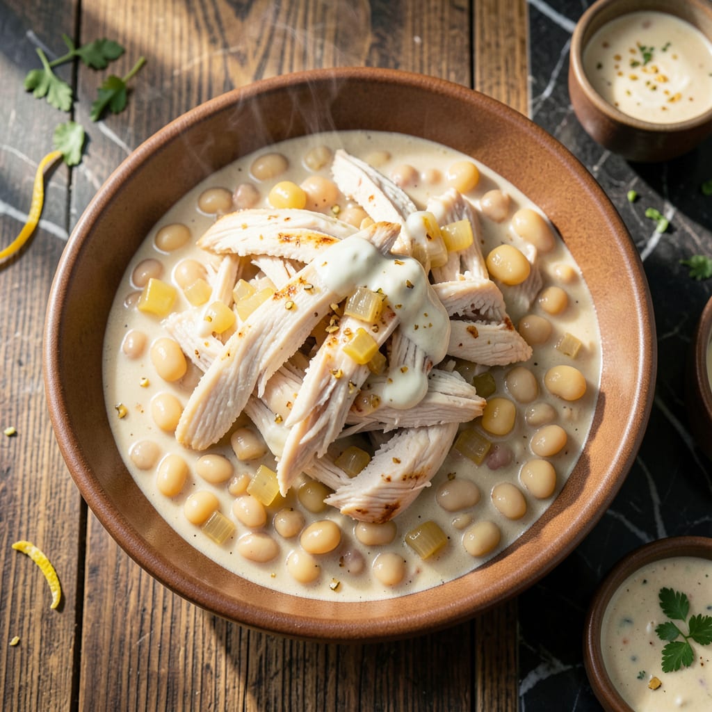 Complete slow cooker white chicken chili recipe with cream cheese overview image
