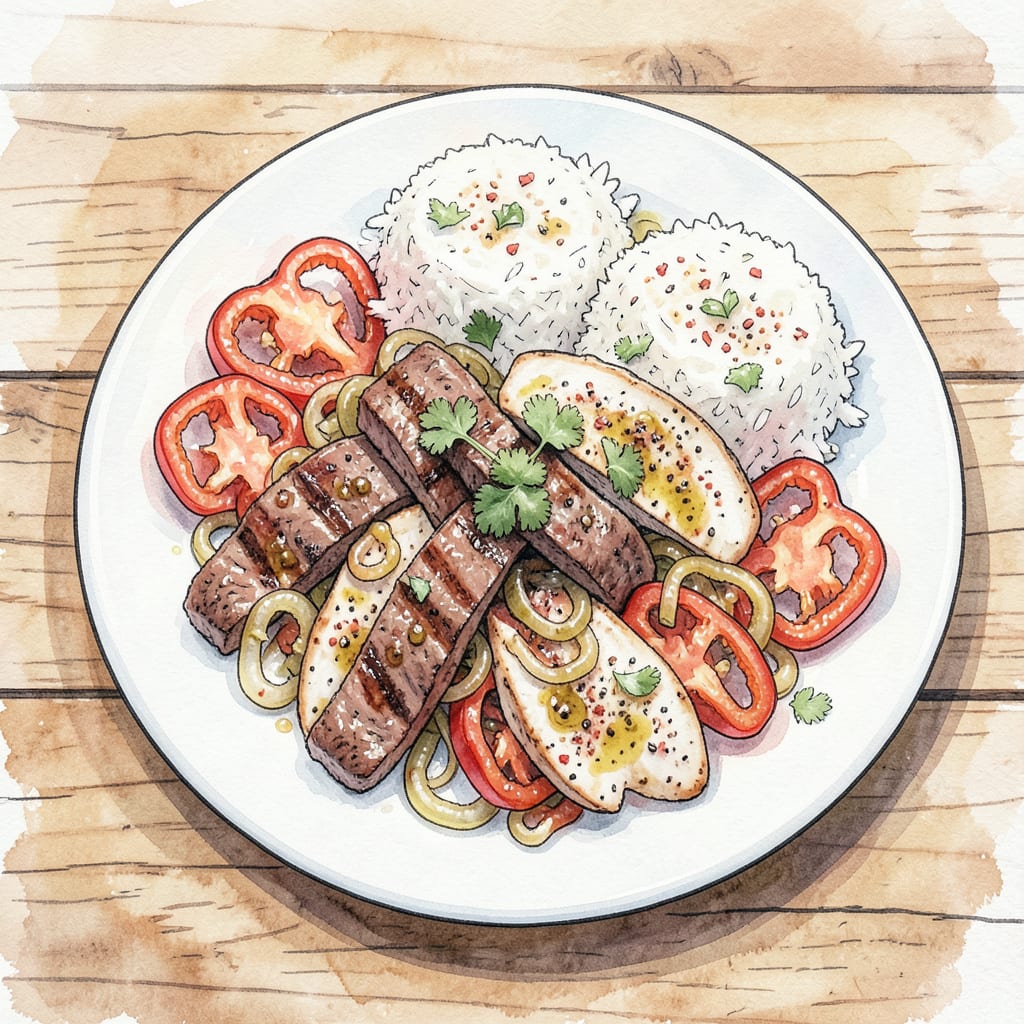 Steak and Chicken Fajitas Recipe: Sizzling Tex Mex Perfection illustration with key details