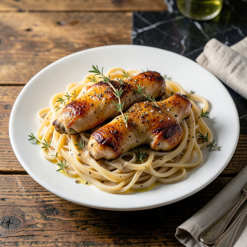 Complete wide egg noodles and chicken recipe overview image